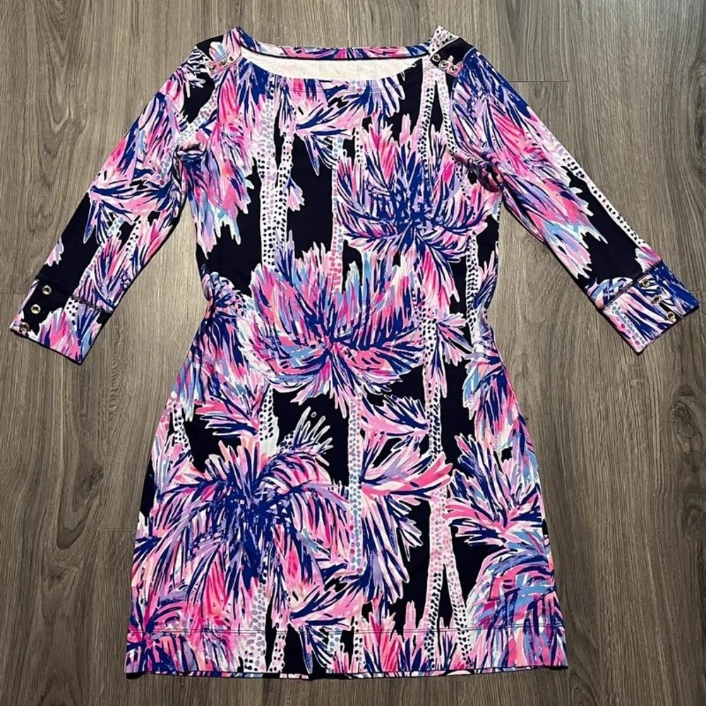 Lilly Pulitzer Sophie Dress Medium Pink Blue Tropical Floral UPF 50+